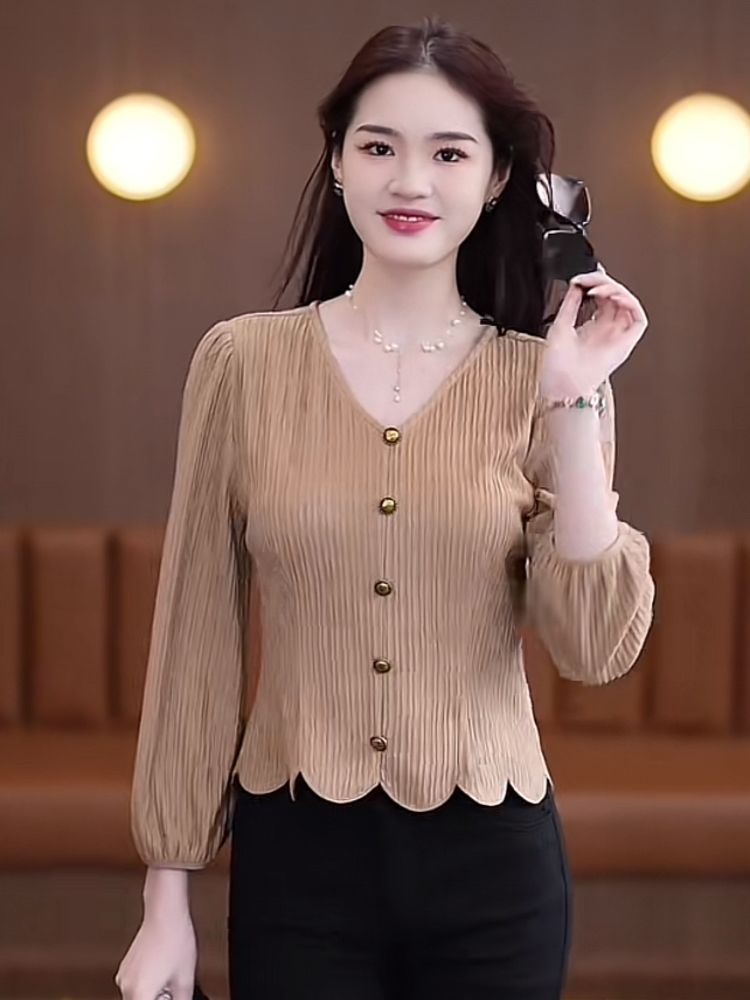 Thai Silk Blouse - French Shirt Women Long-sleeved Fashionable Top