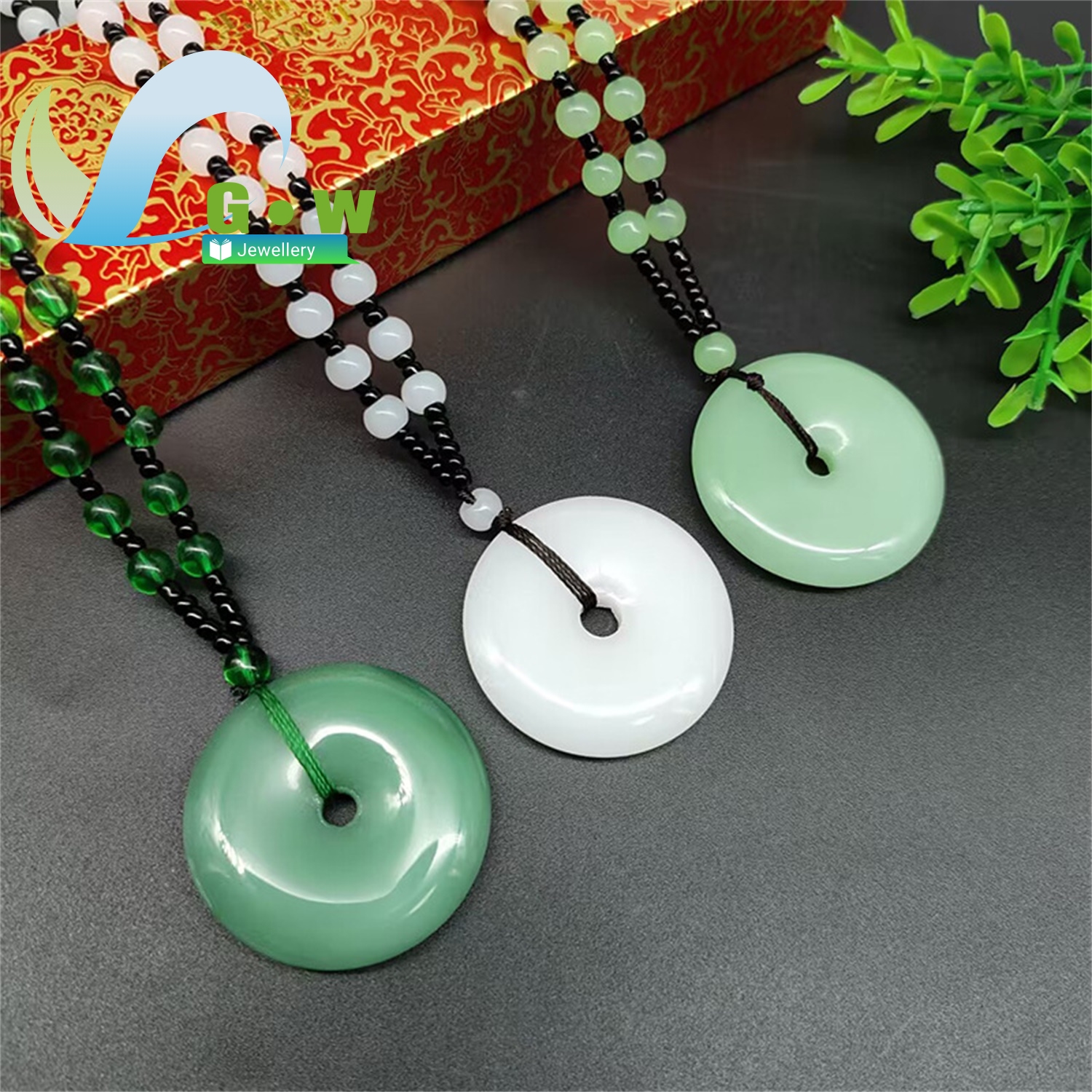 Ethnic Fashion Store - Large Jade Peace Pendant Necklace Dark