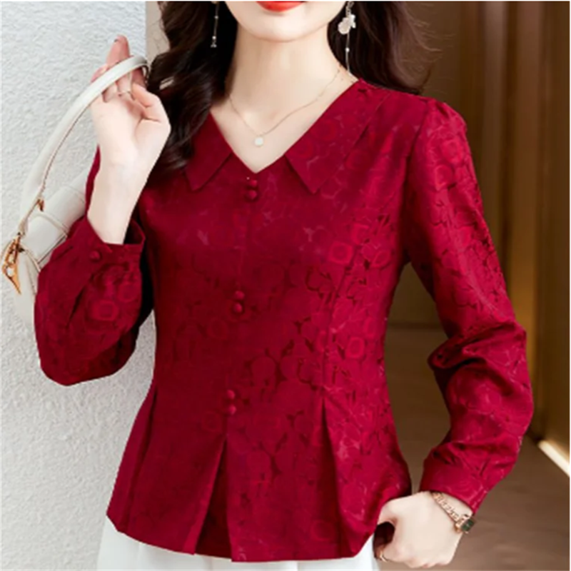 Thai Silk Blouse - Retro Women's Shirt Jacquard Shirt For