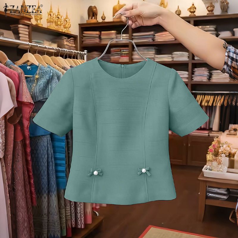 Thai Silk Blouse - Woman Vintage Elegant Princess Seams Blouses
