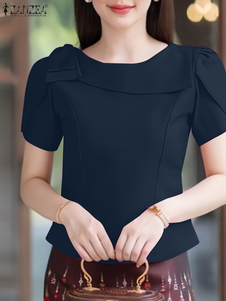 Thai Silk Blouse - ZANZEA Elegant Short Petal Sleeve Blouses