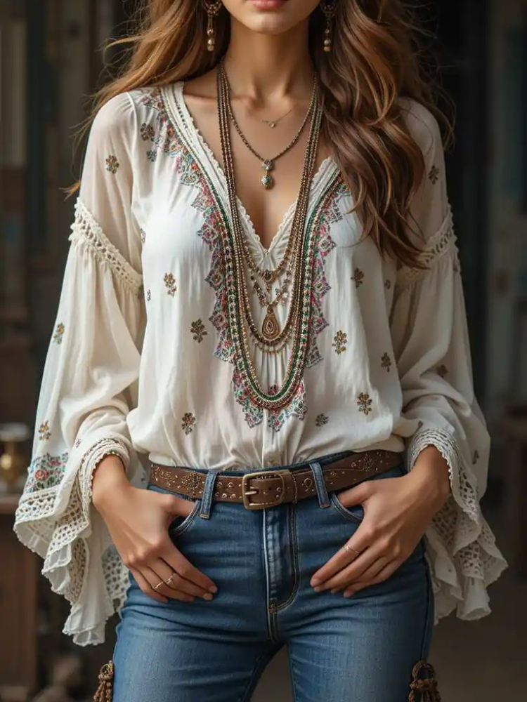 Women V-neck Ethnic Style Long - đánh giá và giá Ethnic Boho Fashion