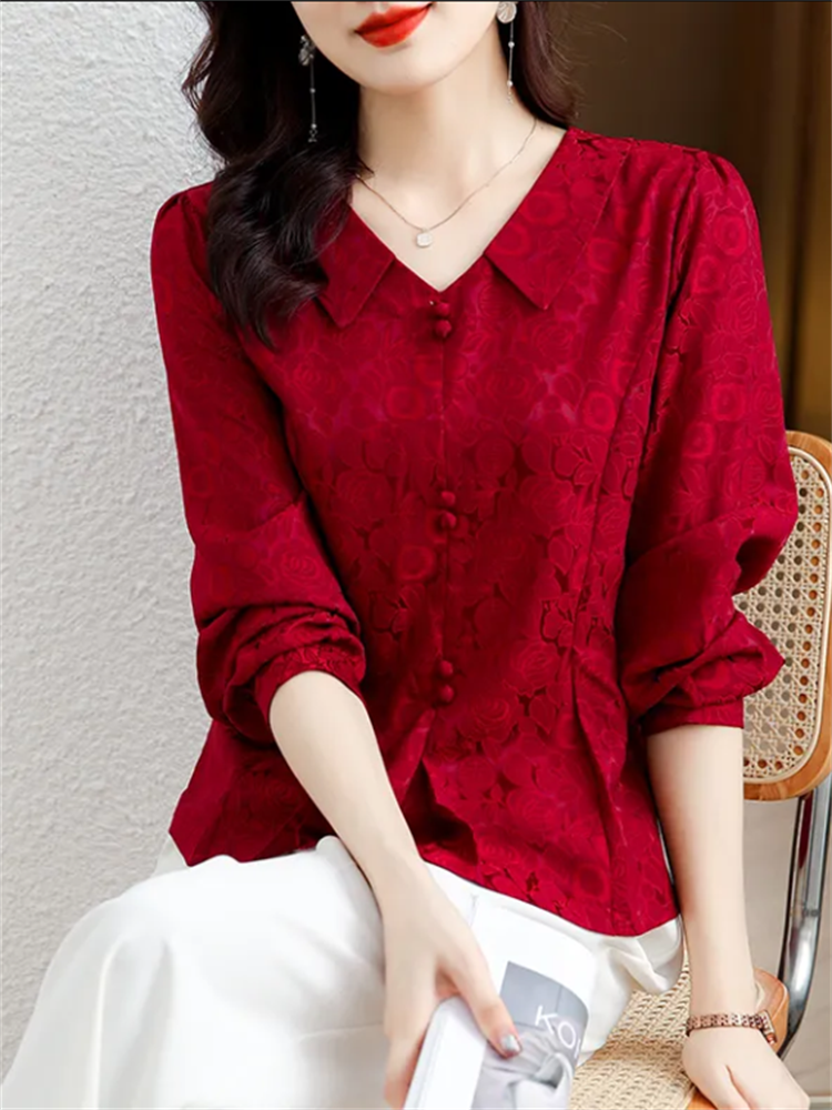 Retro Women's Shirt Jacquard S - đánh giá và giá Thai Silk Blouse