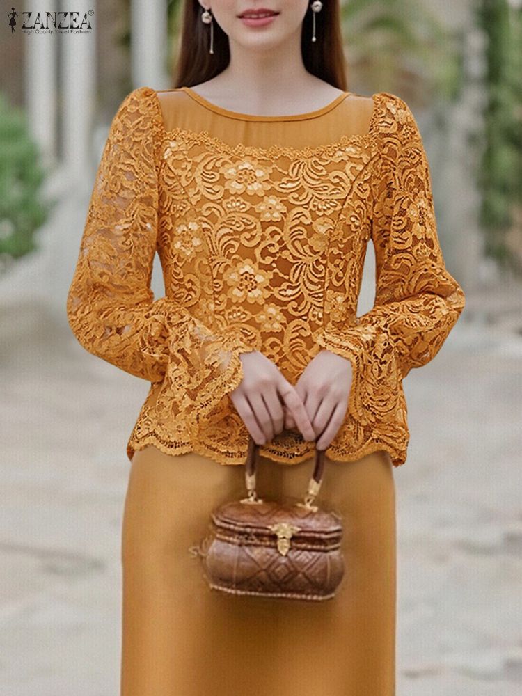 2025 ZANZEA Autumn Lace Patchw - đánh giá và giá Thai Silk Blouse