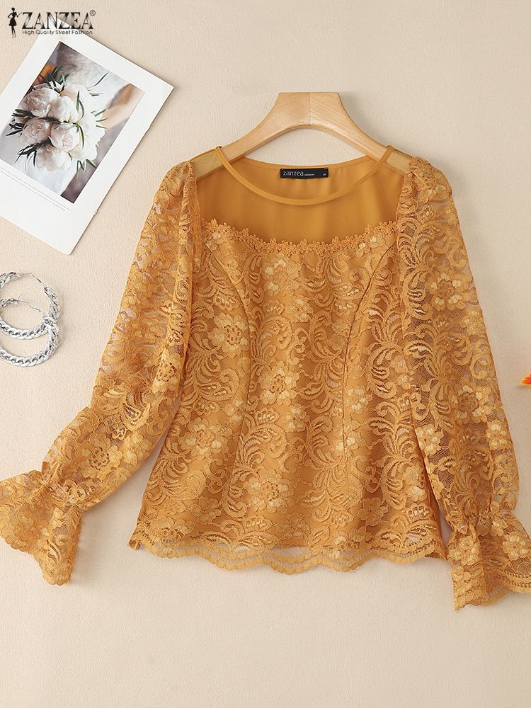 2025 ZANZEA Autumn Lace Patchw - đánh giá và giá Thai Silk Blouse