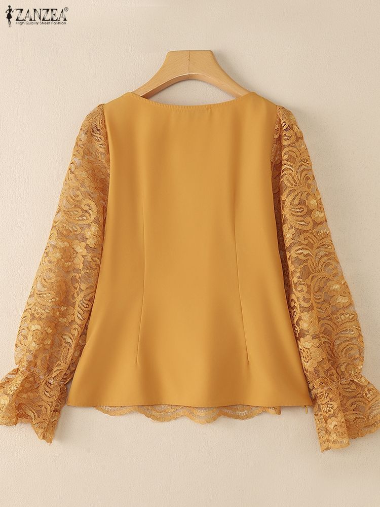 2025 ZANZEA Autumn Lace Patchw - đánh giá và giá Thai Silk Blouse