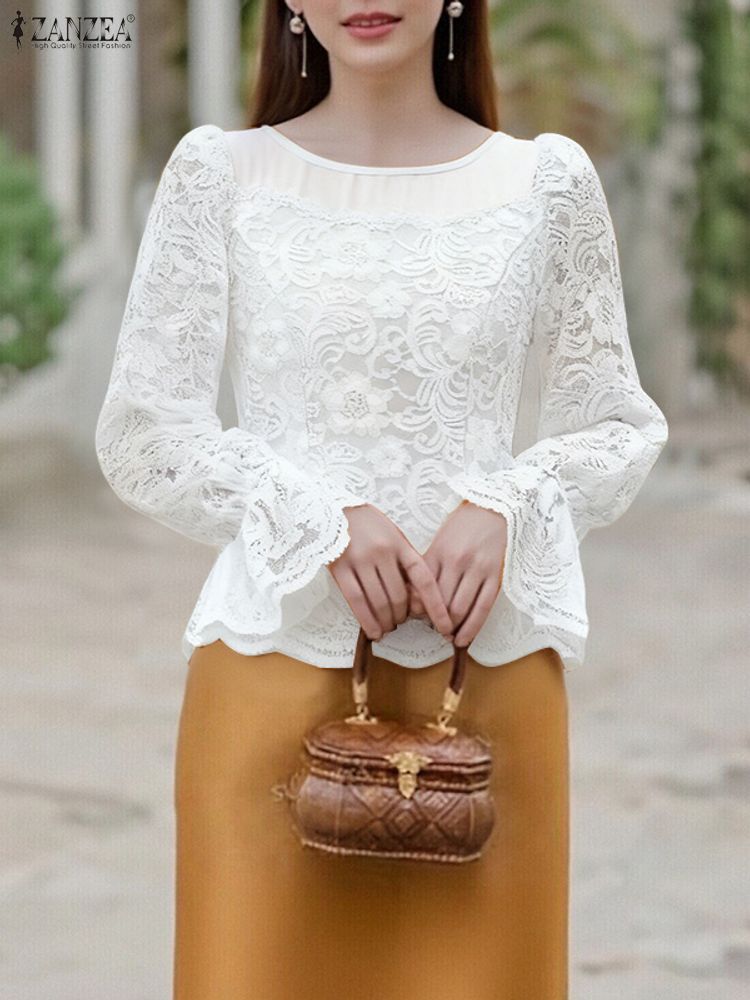 2025 ZANZEA Autumn Lace Patchw - đánh giá và giá Thai Silk Blouse