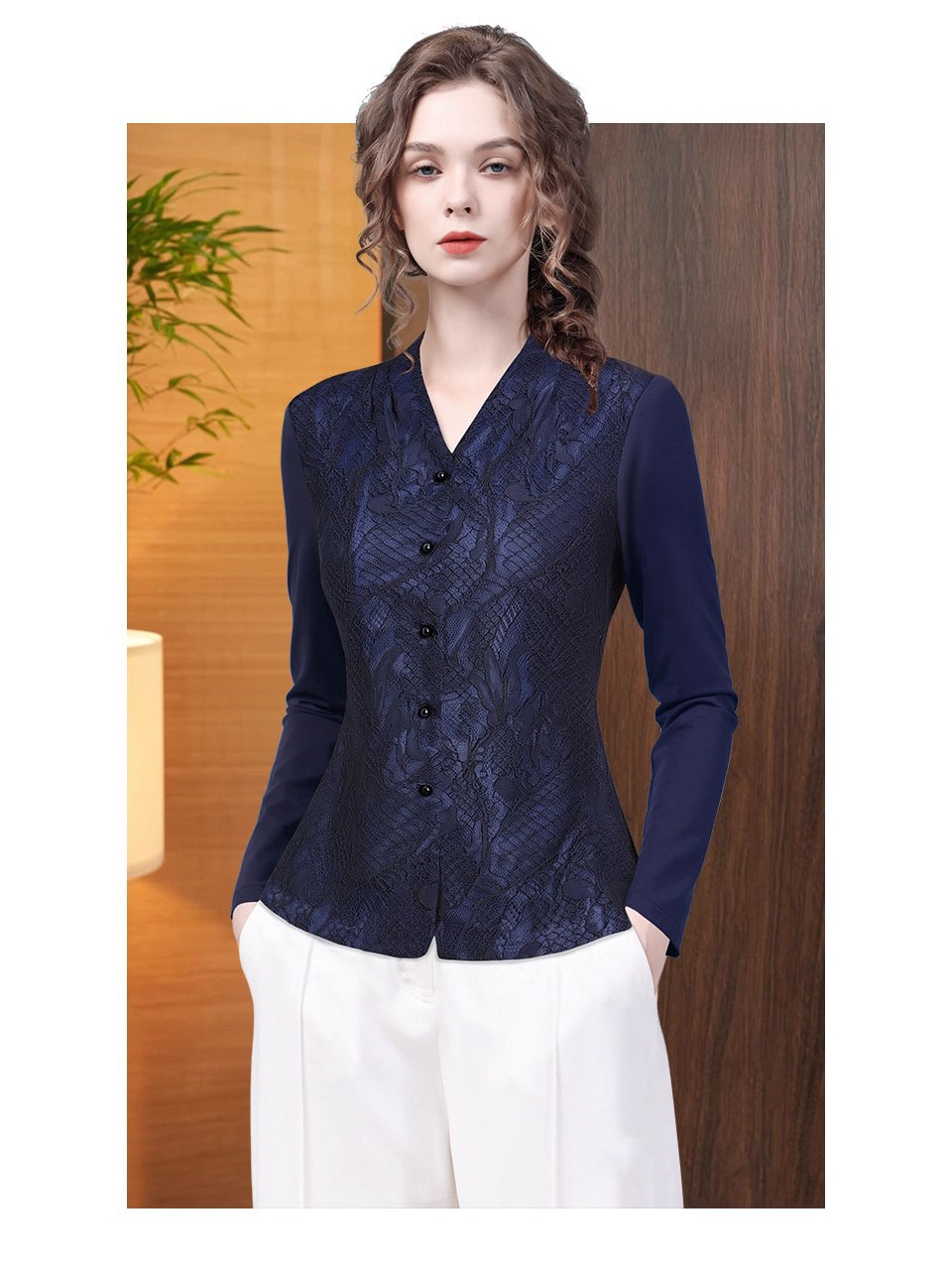 Women' V neck Long Sleeve Blue - đánh giá và giá Thai Silk Blouse