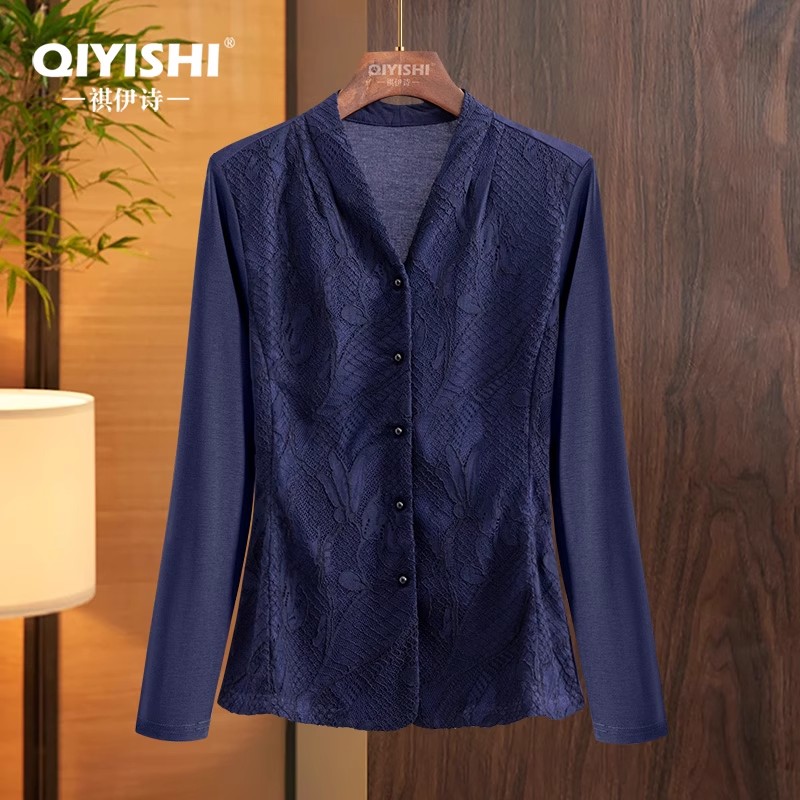 Women' V neck Long Sleeve Blue - đánh giá và giá Thai Silk Blouse